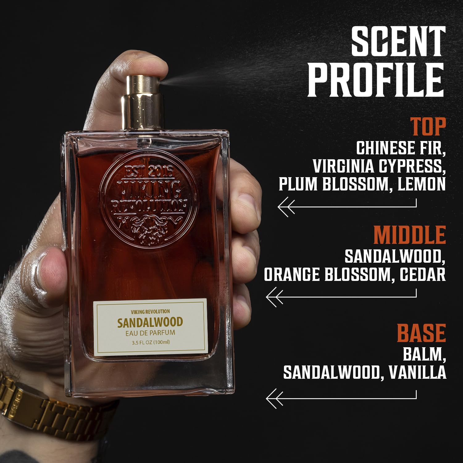 Viking Revolution Sandalwood Cologne for Men | Woody Eau de Parfum with Cedar & Vanilla - 3.5 Fl Oz