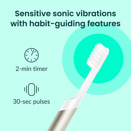 Quip Metal Sonic Electric Toothbrush - Soft Bristles, Travel Case & 3-Month Battery Life | Moonlight Champagne
