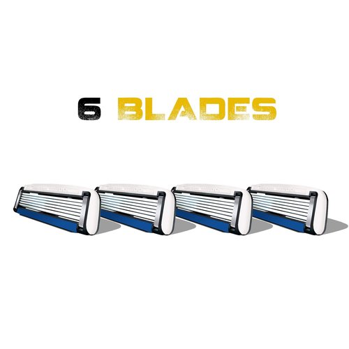 HeadBlade Men's HB6 Refill Shaving Razor Blades - 6 Stainless Steel Blades for No Tugging or Pulling, Shave Less, Works for Face, Body, and Scalp (4 Blades) 1 Pack