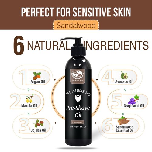 The Henna Guys 8 fl. Oz Pre-Shave & Beard Conditioning Oil for Men, Sandalwood Scent, with Jojoba, Argan, & Marula Oils, Free from Ammonia, Sulfate, Phthalate