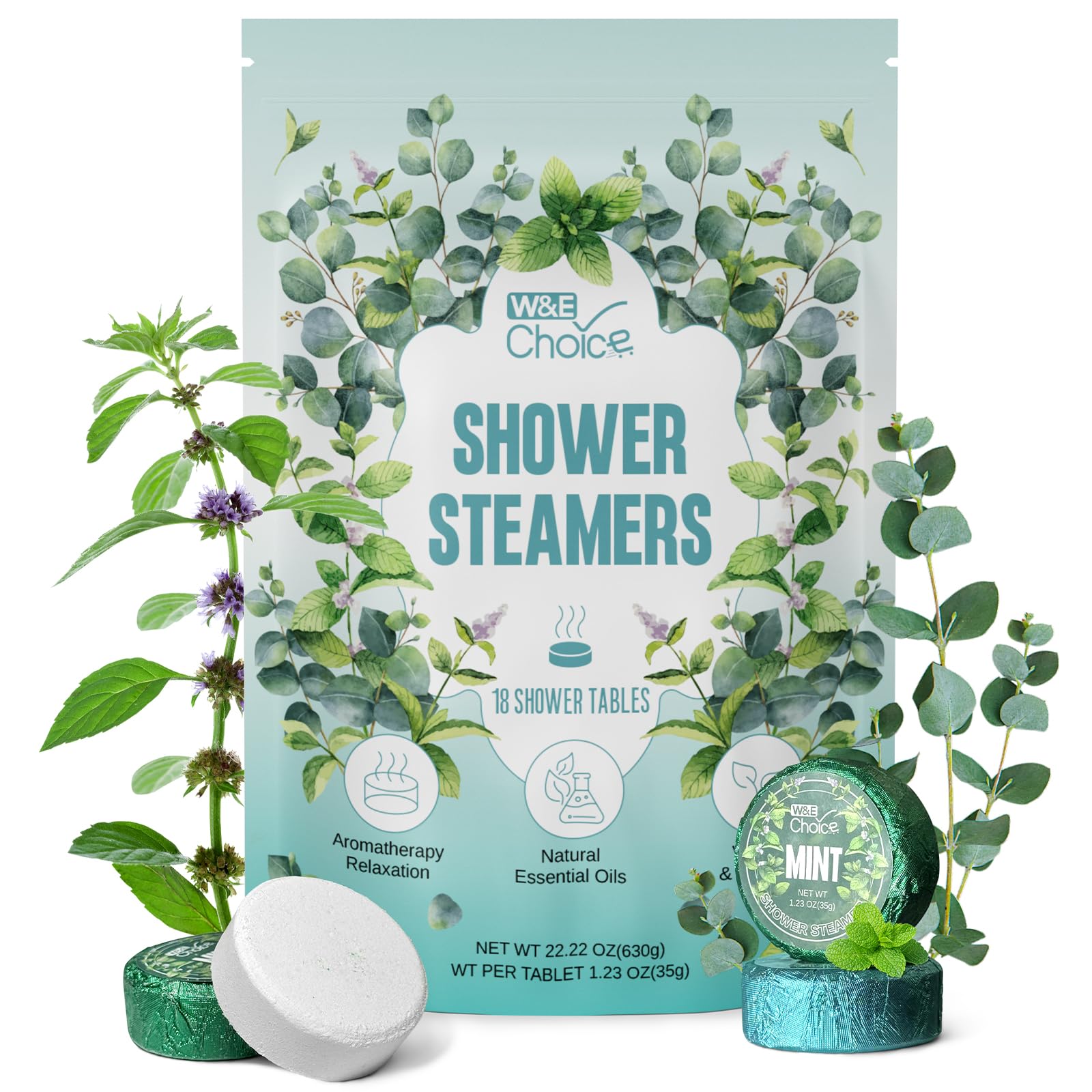 W&E Choice Shower Steamers 18 Counts- Christmas Gifts for Women, Shower Bombs Individual Package, Eucalyptus Mint Essential Oils for Daily Relaxation & Stress Relief, Gift for Women, Mom, Wife