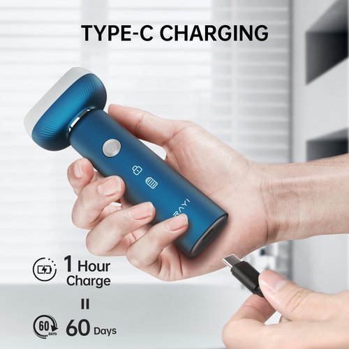 Electric Shaver for Men with Floating Arc 3-Blade, 9000 RPM, Magnetic Head, 1 Hour Fast Type-C Charging, IPX7 Waterproof, Skin-Friendly Blade for Smooth Shaving, Navy