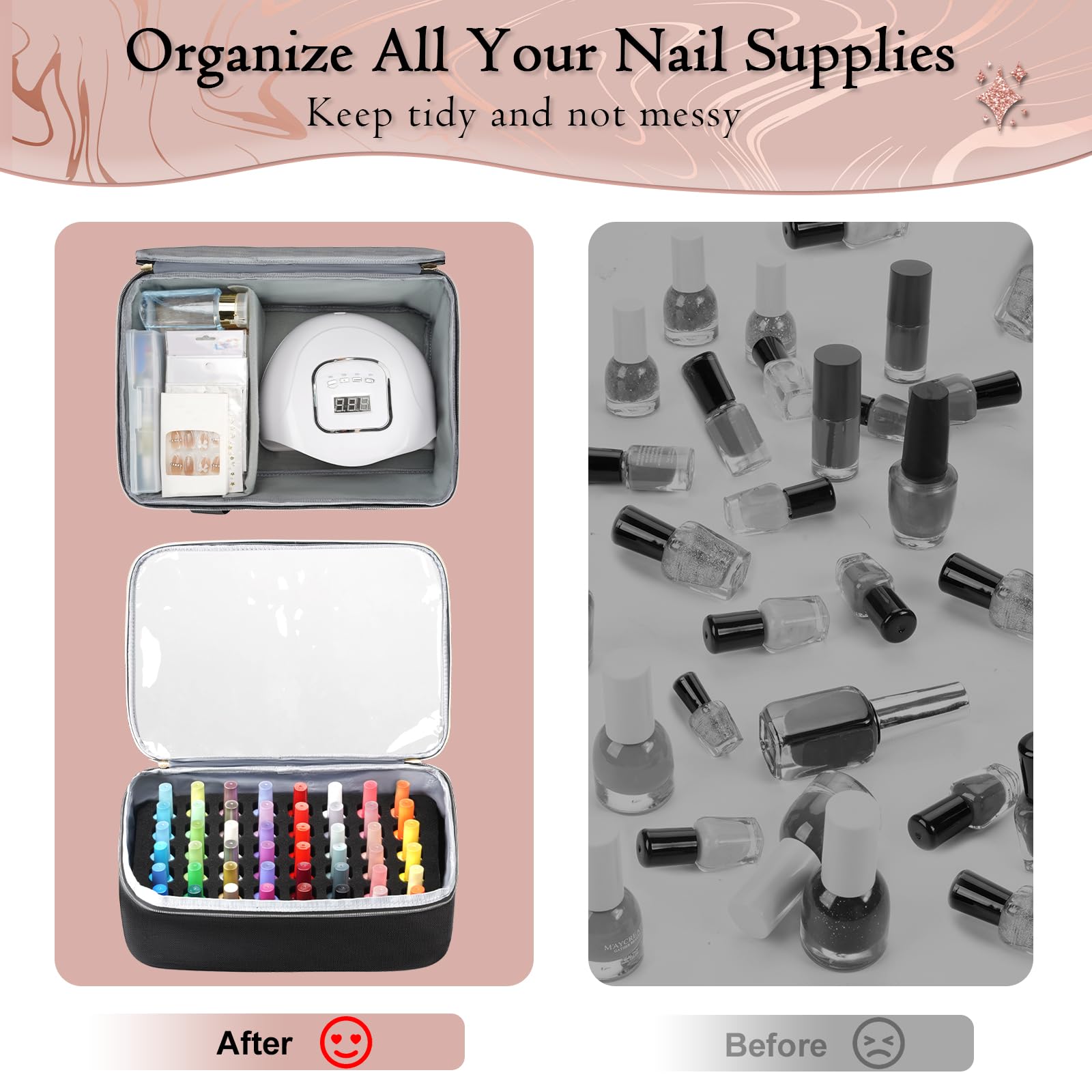 YOREPEK Extra Large Nail Polish Organizer Case Holds 96 to 100+ Bottles (15ml/0.5 fl.oz) UV lamp, Gel Polish Travel Case Bag with 2 Removable Pouches Fits Nail Suppiles, Manicurist Nail Tech Gifts
