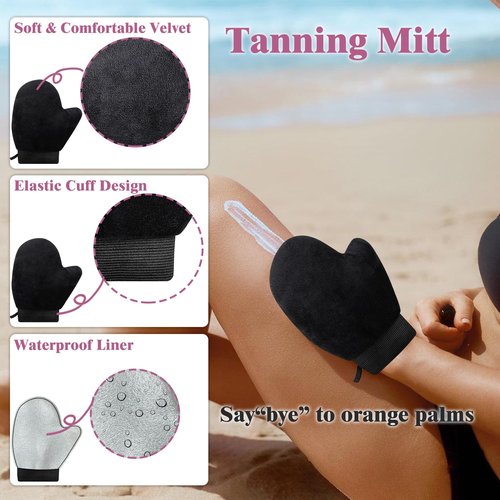 Self Tanner Brush Set With Tanning Mitt, Body Makeup Brushes includes Kabuki Brush for Self Tanner, Lotion Applicator for Back, Face Tanning Brushes for Self Tan