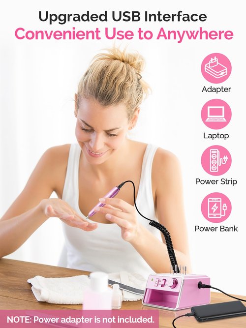 Professional Electric Nail Drill Portable Nail File for Acrylic Gel Nails, 20000RPM Professional Nail Drill Machine for Nail Polish Remover with the Function of Storing Manicure Accessories, Purple