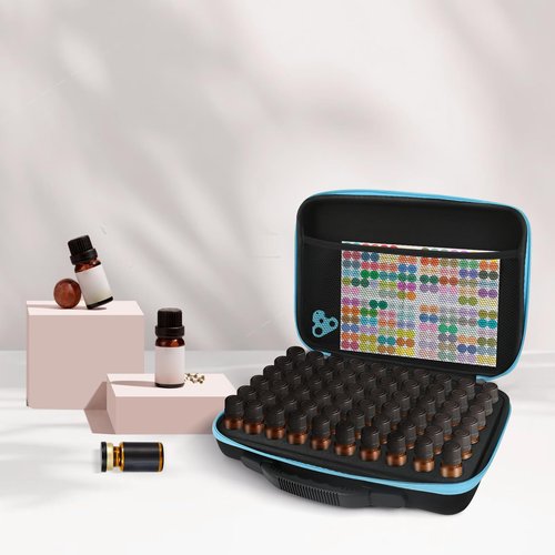 Essential Oil Storage Organizer,60 Bottle EVA Essential Oil Case Essential Oils Box,Essential Oil Storage Carrying Case Holds 5ml- 15ml For Doterra & Young Living,Come with Labels & Bottle (Blue)