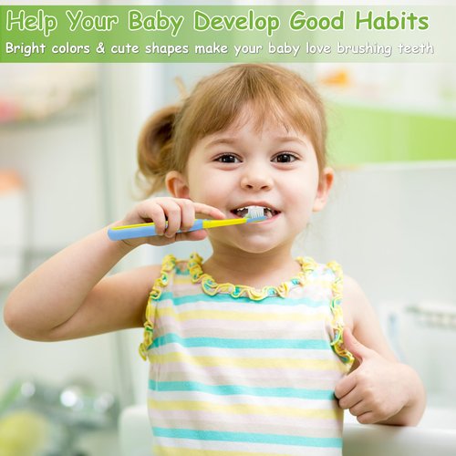 PANIMOSI Toddler Toothbrush 4 Pack, Soft Baby Toothbrush Efficient 3 Sided Kids Tooth Brush for Ages 1-12 Years, Infant Training Tooth Brush Complete Tooth and Gum Care, Easy to Grip(Patent)