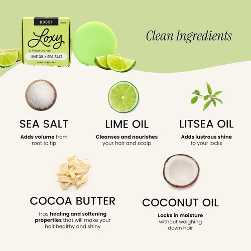 Loxy Boost Volumizing Conditioner Bar - Sea Salt & Lime Oil for Fine/Oily Hair | Vegan & Zero Waste | Made in USA