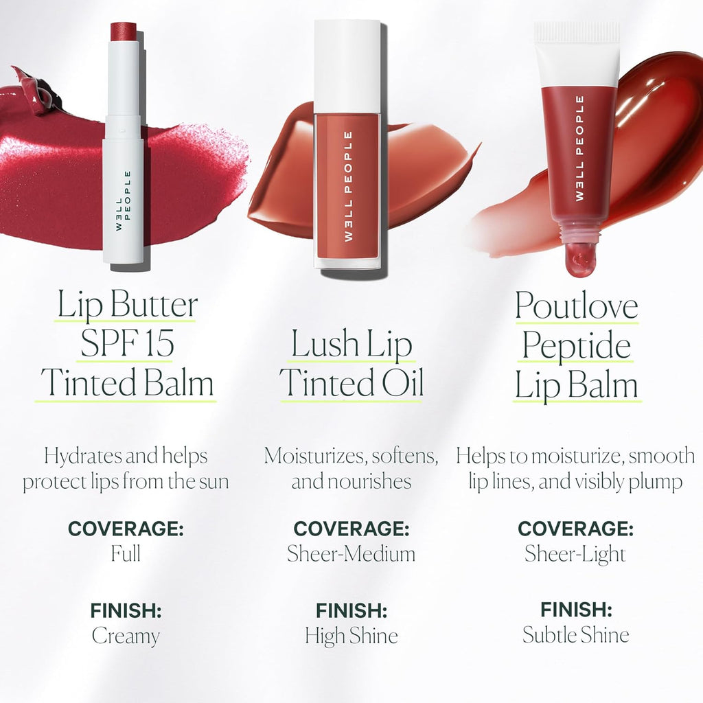Well People Poutlove Peptide Lip Balm - Hydrating Tinted Treatment with Murumuru Butter & Sesame Seed, Coconut