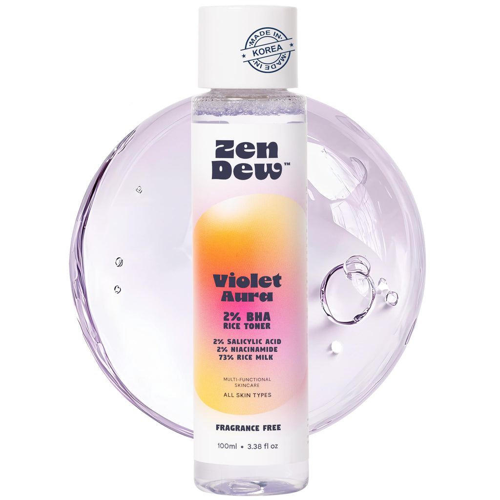 Zen Dew Violet Aura - 2% BHA Exfoliating Toner with Salicylic Acid for Sensitive Skin. Gentle, Hydrating Formula. 2% Niacinamide, Rice Extract & Azulene. Glass Skin, Smoother Texture & Barrier Support