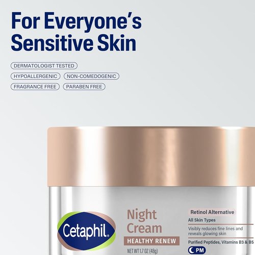 Cetaphil Healthy Renew Night Cream - Skin Tightening & Wrinkle Repair for Sensitive Skin | 1.7 Oz