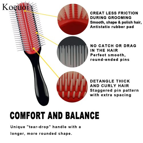 Classic Styling Curly Hair Brush - 9 Row Detangling Brush for Wet or Dry Hair | Unisex Black Design