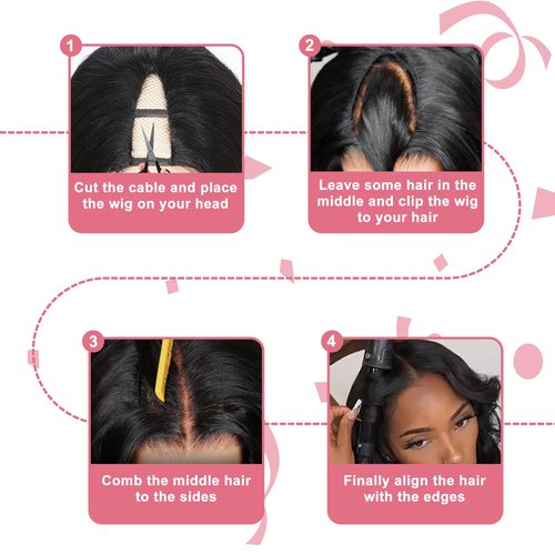 BDBDBD V Part Wig Human Hair Body Wave 100% Real Human Hair No Leave Out No Glue Upgrade U Part Human Hair Wig 180% Density Beginner Friendly 1B/30 14 inch