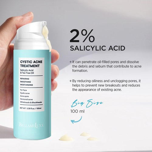 BellamiLuxx Cystic Acne Treatment for Face: Hormonal Acne Treatment Cream for Teens & Adults - Salicylic Acid & Tea Tree Oil Pimple Spot Remover - Anti-Acne Moisturizer Reduces Redness, Blemishes