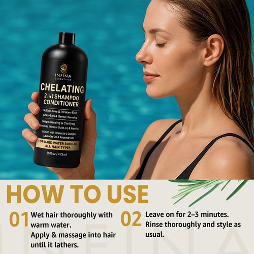 INFINA ESSENTIALS Hard Water Shampoo & Conditioner 2-in-1 - Chelating Cleanser for Mineral Buildup | Sulfate-Free, Color Safe | 16 fl oz