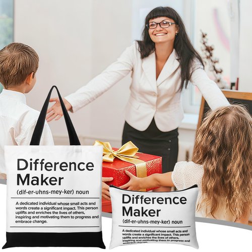 Paterr 2 Pcs Difference Maker Tote Bag Difference Maker Gifts for Women Appreciation Gifts for Employee Staff Women Holiday Valentine Gift