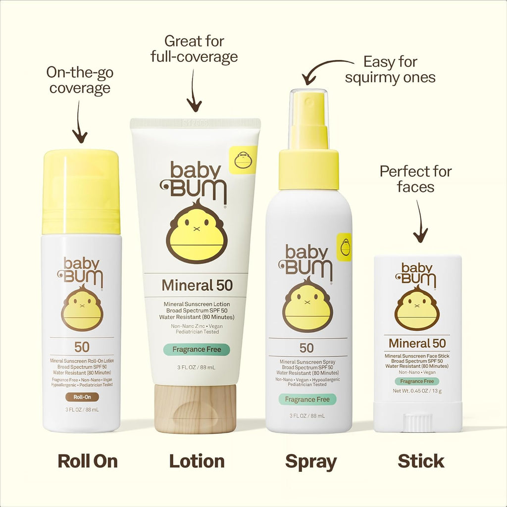 Sun Bum Baby Bum Mineral SPF 50 Sunscreen Stick - Unscented UVA/UVB Protection for Sensitive Skin - Travel Size 0.45 Oz