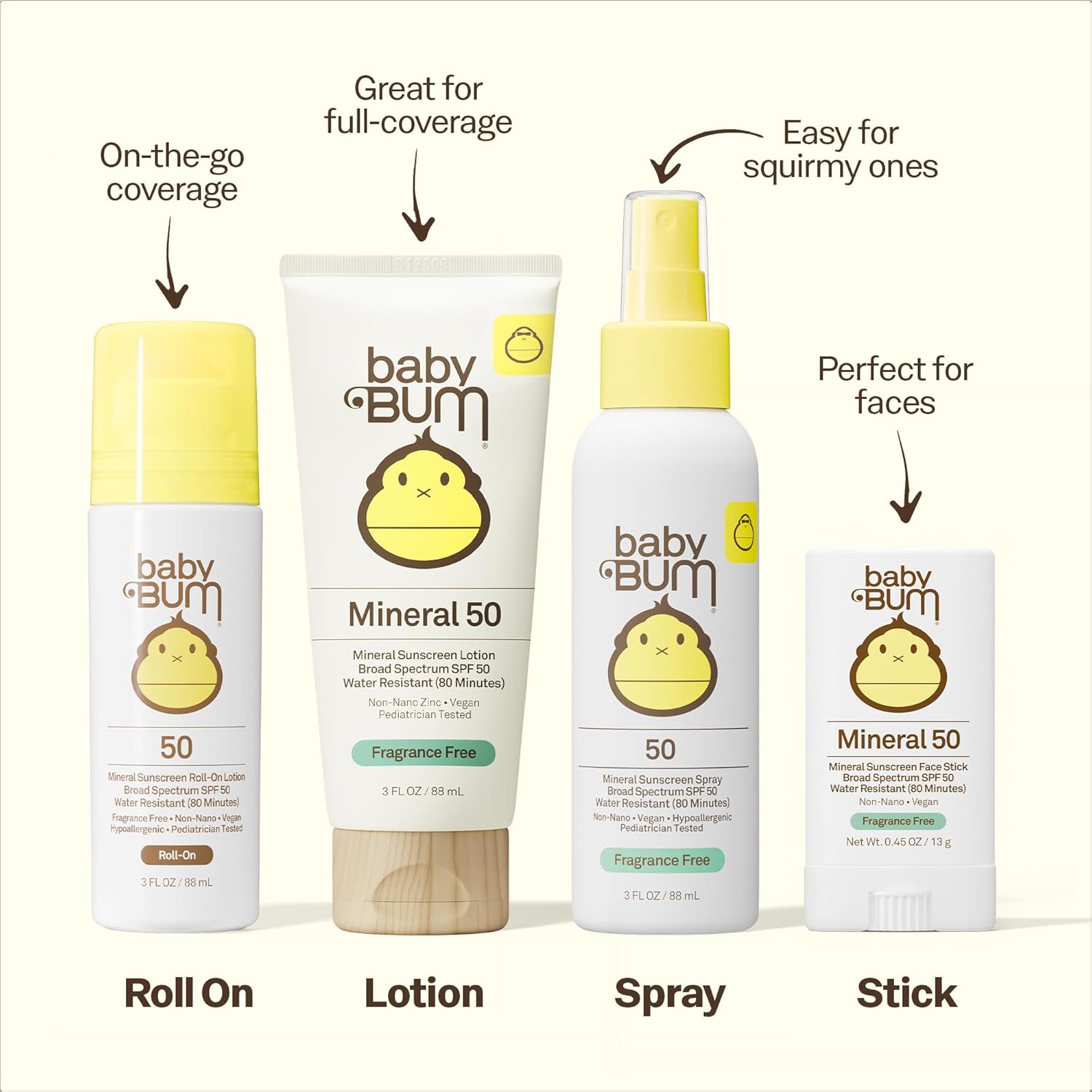 Sun Bum Baby Bum Mineral SPF 50 Sunscreen Stick - Unscented UVA/UVB Protection for Sensitive Skin - Travel Size 0.45 Oz