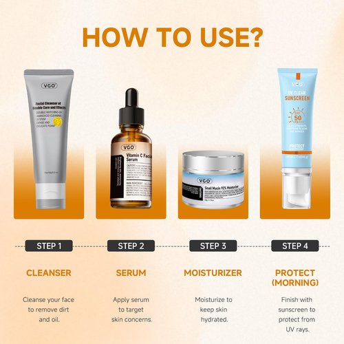 VGO Vitamin C Serum for Face, Vit C Anti Aging Serum with Hyaluronic Acid & Vitamina E, Deep Hydration Facial Care for All Skin Types, 1.01oz / 30ml