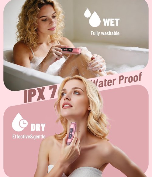 Dynooper Bikini Trimmer for Women Electric Razors, Electric Razor 2 in 1 Shaver Pubic Hair, LED Display with IPX7 Waterproof - Rechargeable Lady Trimmer for Underarm Body Leg Face - Carmine Pink
