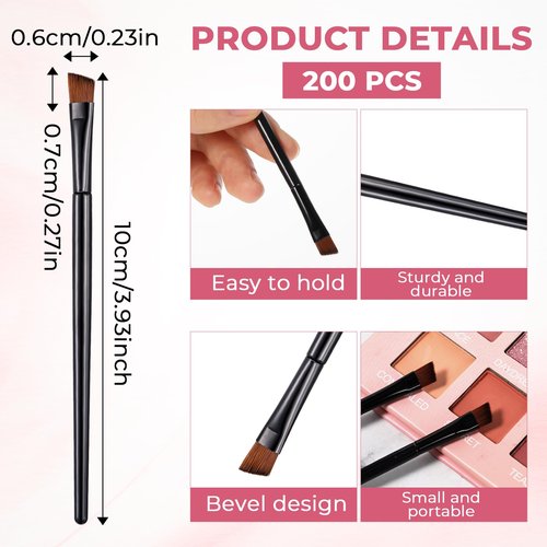 200 Pieces Disposable Angled Eyebrow Brushes Bulk,Eyeliner Brow Tint Brushes,Eye Shadow Applicator Sticks Disposable Makeup Brushes,Salon Beauty Cosmetic Make up Tool Esthetician Supplies