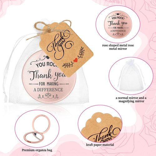 Soaoo 24 Set Inspirational Compact Mirrors Bulk Employee Appreciation Gifts for Women You Rock Thank You Gift Double Sided Small Pocket Mirrors Women Day Gifts for Employee Coworker Dentist Teacher
