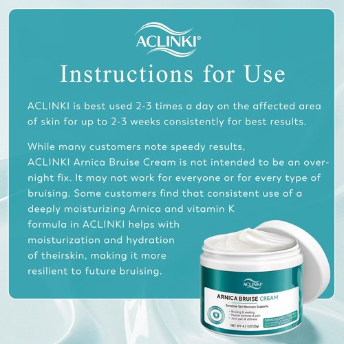 ACLINKI Arnica Bruise Cream for Bruising & Swelling Relief – Arnica Montana with Vitamins K, C & E – Lightweight Non-Greasy Cream for Sensitive & Thin Skin, Face & Body,Fragrance Free, 4.2 oz