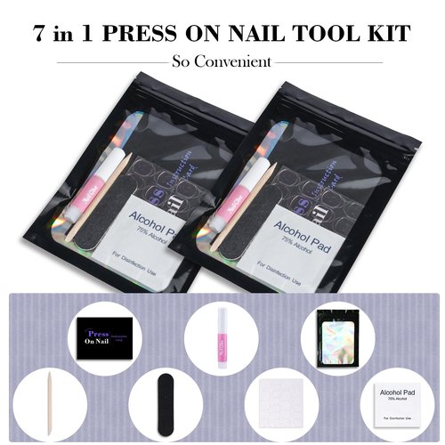 Disposable Nail Supplies Kits,Professional Manicure Press On Nail Tool Kit With Nail File,Adhesive Tabs,Nail Glue,Sticks, Prep Pads,Bags,Cards for Nail Business(Black-140pcs20set)