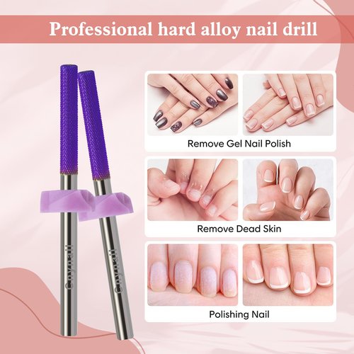 Cnynail 3/32”Tungsten Carbide Nail Drill Bit, Buffer Cuticle Remover, Nail Buffer & Prep File, Two-Way Rotation, Fine Grit for Manicure, Pedicure, Home & Salon Use (3XF Grit, Purple)