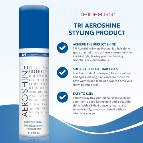 TRIDESIGN Aeroshine Hairspray - Ultra-Lightweight Shine & Sun Protection for All Hair Types | 3 Oz