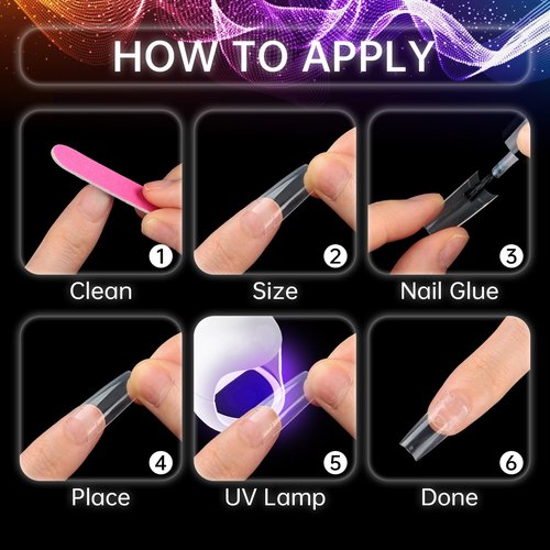 INENK Clear Coffin C Curved Nail Tips, Short Coffin Half Cover Fake Nail Tips for Acrylic Nails Professional Dip Powder Nail Salons and DIY Nail Art 80 90s(500PCS 10SIZES)