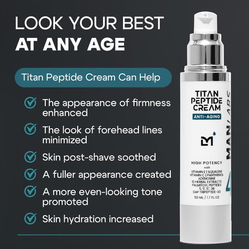 Man Labs Titan Peptide Anti-Aging Face Cream | Revitalize & Firm Men's Skin – Unscented, All Skin Types