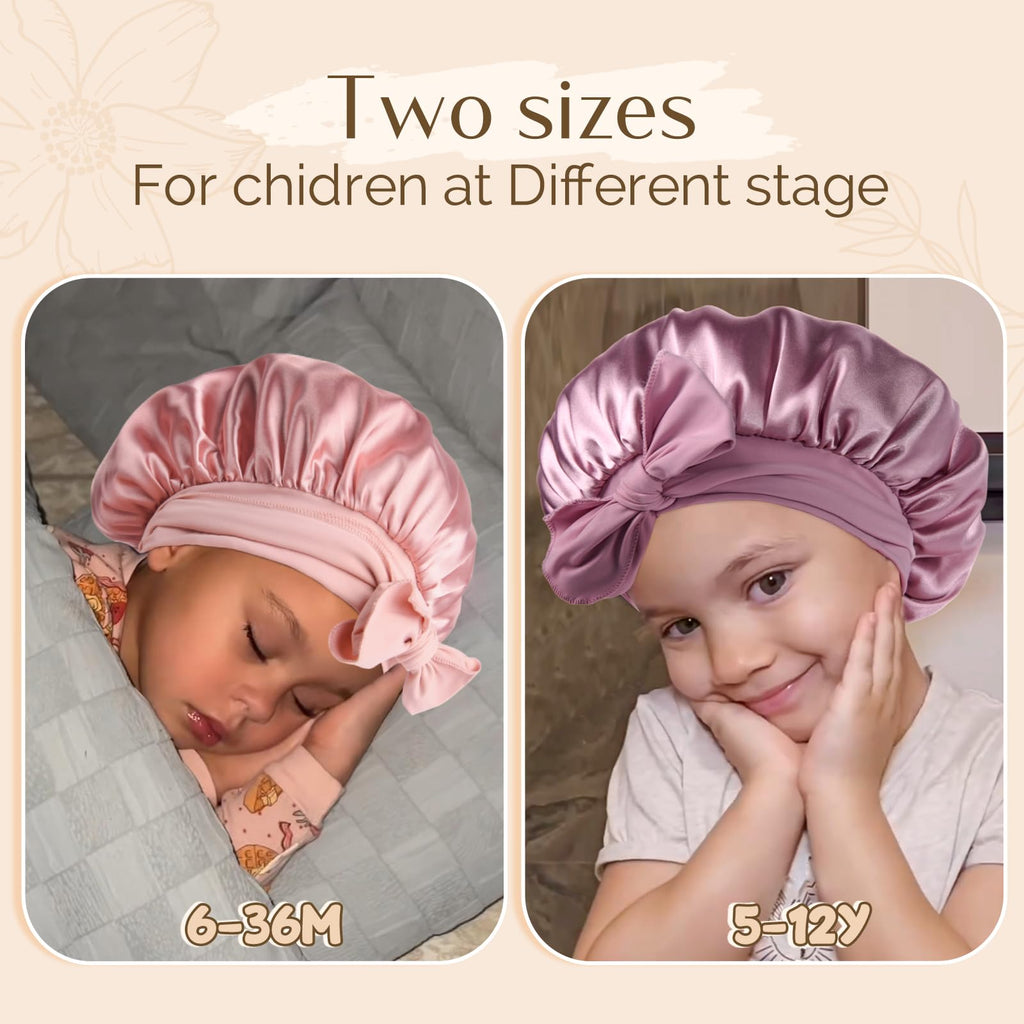 YANIBEST 2 PCS Baby Bonnet Silk Satin Bonnet for Kids Sleeping Cap Curly Natural Hair Silk Bonnets for Girls Boys Infant