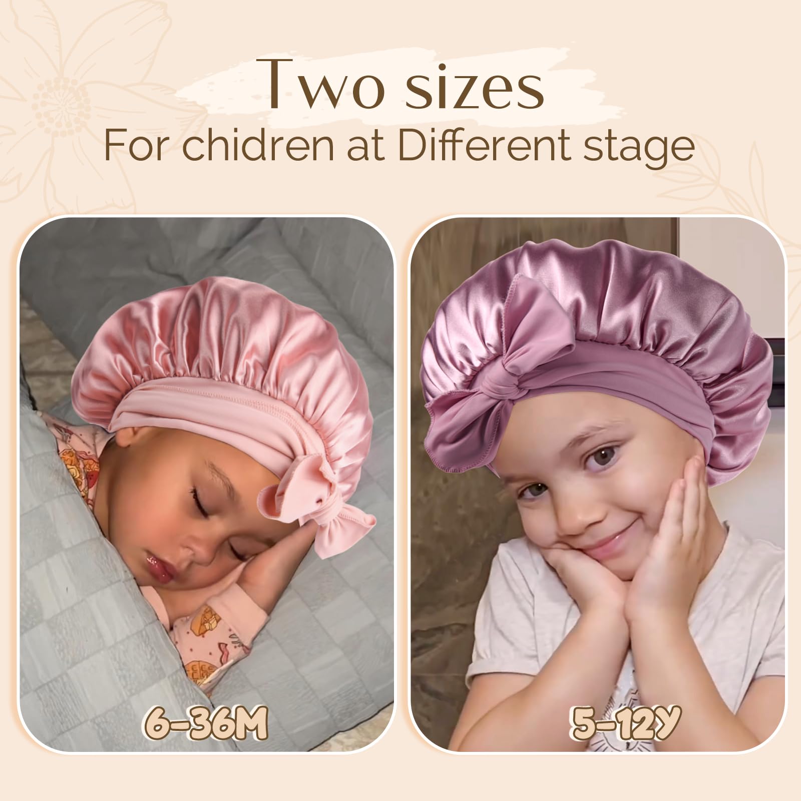 YANIBEST 2 PCS Baby Bonnet Silk Satin Bonnet for Kids Sleeping Cap Curly Natural Hair Silk Bonnets for Girls Boys Infant
