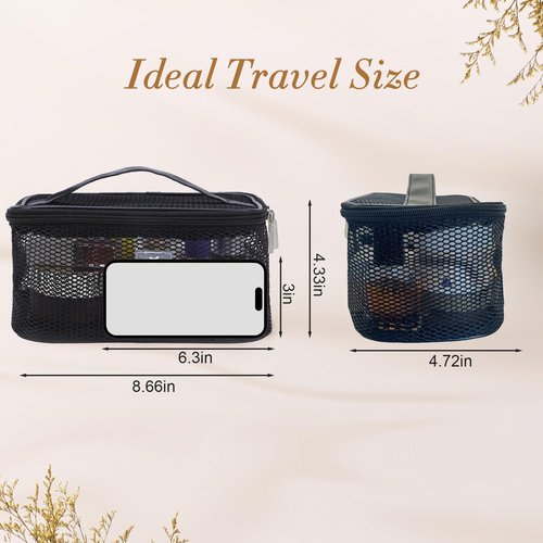 DALINEEYI Mesh Makeup Bag, Breathable Cosmetic Bags with Zipper, Travel Lightweight Make Up Organizer Mesh, Toiletry Bag with Handle for Women Girls Gift, Black