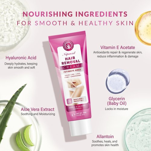 Hair Removal Cream for Women: Depilatory Cream for Intimate Areas and Pubic Area with Aloe Vera and Vitamin E - Hair Removal for Body Legs Arms Underarms Bikini - Fast Painless Soothing - 5.3 oz