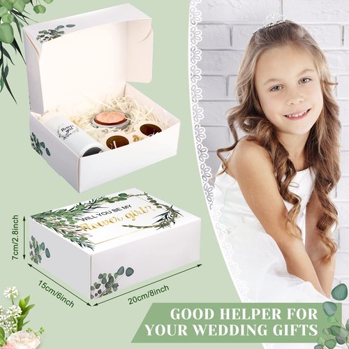 Crtiin 18 Pcs Flower Girl Gifts Wedding Proposal Box Kit from Bride Will You Be My Flower Girl Gifts Card Tumbler Daisy Necklace Sunglasses Diamond Pen Hair Ring Mirror Green Sage Wedding Party Favors