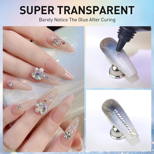 Finger Secret Rhinestone Glue Kit with Gold & Silver Chrome Powder - 30g Nail Glue for 3D Gel Nail Art & Charms