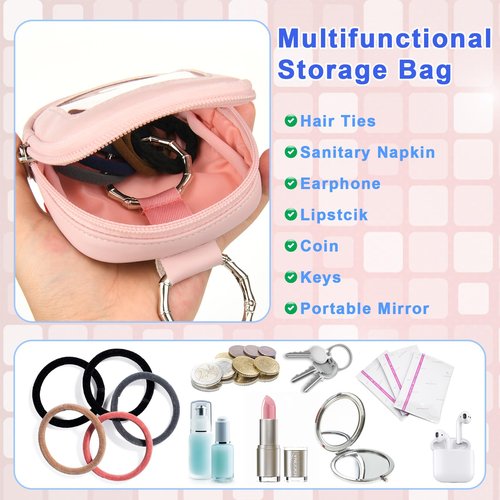 Homakover Hair Tie Organizer Bag with Clear Window, PU Leather Portable Hair Tie Holder with O Ring, Hanging Storage Container for Hair Accessories Cotton Swab Bobby Pin Small Items