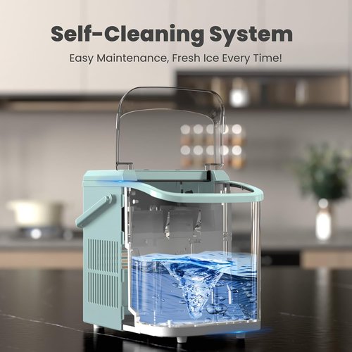 DUMOS Countertop Ice Maker - 26Lbs/24H Portable Ice Machine | 9 Bullet Cubes in 6 Mins, Self-Cleaning, Quiet, Green