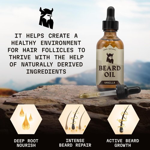 Striking Viking Vanilla Beard Oil - Naturally Derived Conditioner with Argan & Jojoba Oils for Soft, Moisturized Beard (2 Oz)