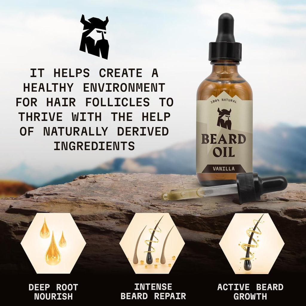Striking Viking Vanilla Beard Oil - Naturally Derived Conditioner with Argan & Jojoba Oils for Soft, Moisturized Growth (2 Oz)
