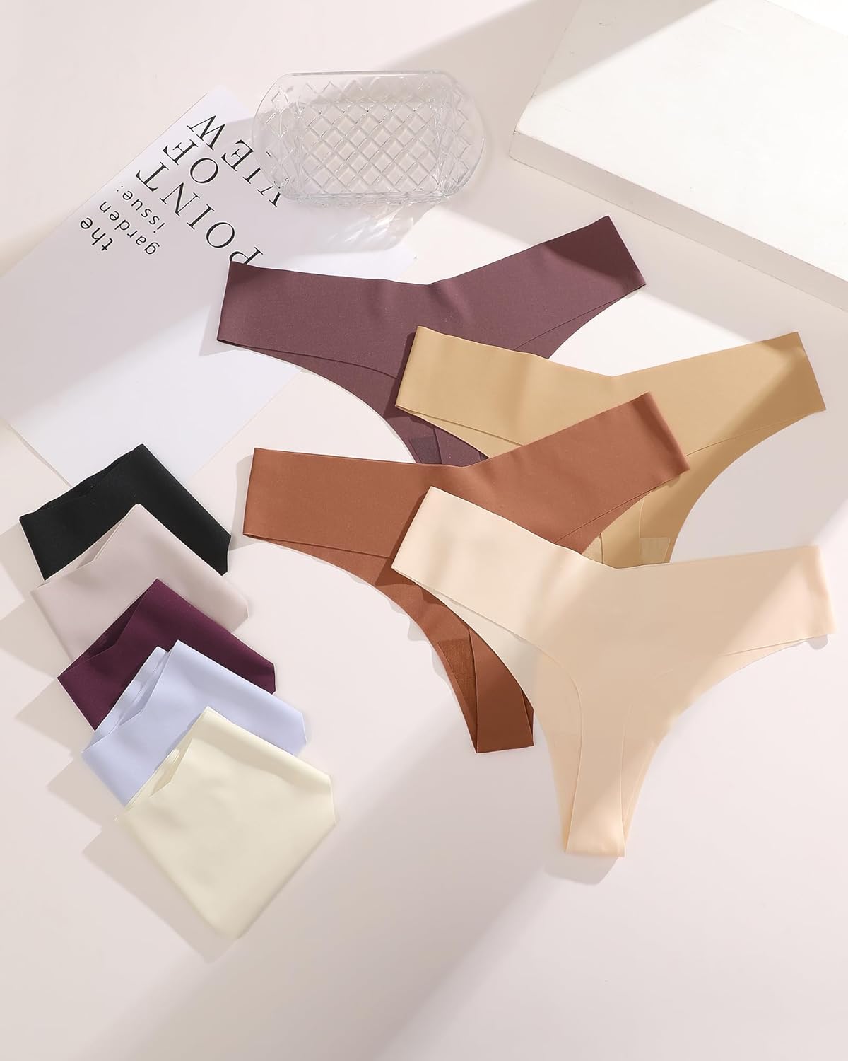 Take Talk Women's Seamless Thongs - 9 Pack No Show V-Waisted Invisible Panties | Sexy Lingerie