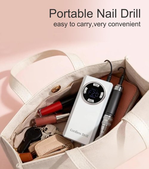 Professional Nail Drill - Lumcrissy 40000RPM Electric Nail File Drill Kit - Portable Rechargeable Cordless Efile Machine for Acrylics Gel Nails for Home Salon Manicure Pedicure