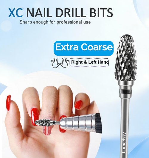 Lumcrissy 3Pcs Nail Drill Bits Set, 3/32'' YG6X Carbide Tungsten Bits, 5 in 1 Cross Cut, Safety Round Top & Cone Bits, Two Way Rotation, for Acrylic Gel Dip Powder Nails,Pedicure Cuticle Gel Remover