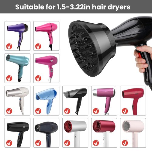 Segbeauty Universal Hair Diffuser - Collapsible & Portable Attachment for Thick, Wavy, Curly Hair | Fits 1.5"-3.22" Nozzles, Black