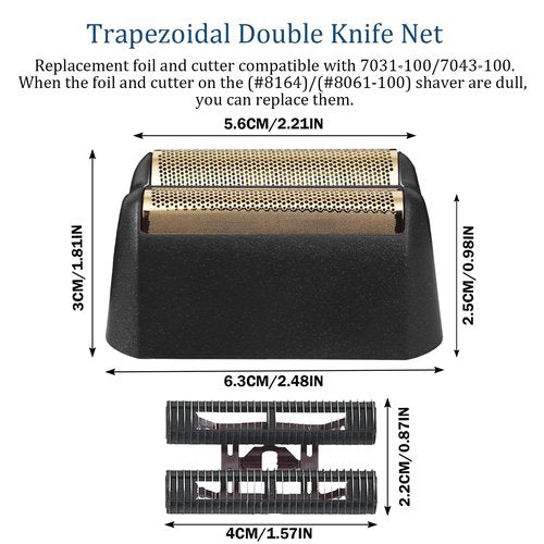 Shaver Replacement Foil Compatible with wahl 5 Star Series Finale Shaver 8164 8061-100, Super Close Gold Shaving Foil & Cutter Bar Assembly Compatible with wahl Shaver Foil Replacement,Black (2 Pack)