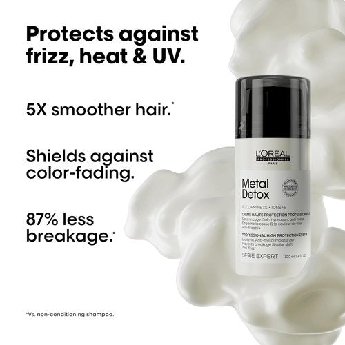 L'Oréal Professionnel Paris Metal Detox Smoothing Cream - Lightweight Leave-In Treatment for All Hair Types | Hydrates & Protects Against Frizz, UV & Metals