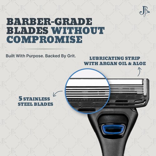 Jeremy's Razors for Men: Precision 5 Blade Razor - Stainless Blades, Lubricating Strip, Precision Trimmer - Men's Shaving Essentials Kit, Travel Shaver Face Body Head Shavers (1 Razor 1 Cartridge)