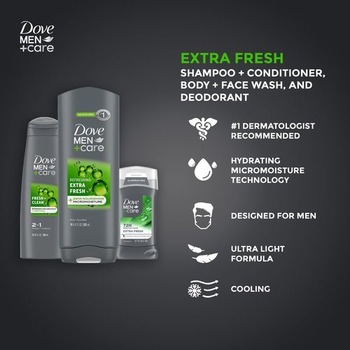 Dove Men+Care Shower Caddy College Gift Set – Extra Fresh Body + Face Wash, Deodorant for Men + Fresh & Clean 2-in-1 Shampoo & Conditioner (4 Piece Set)